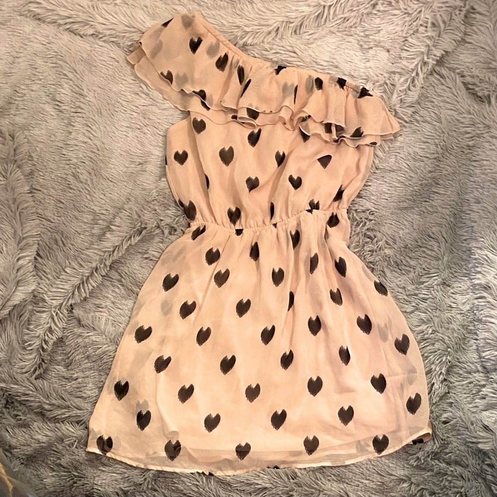 Charming Heart Print One-Shoulder Dress